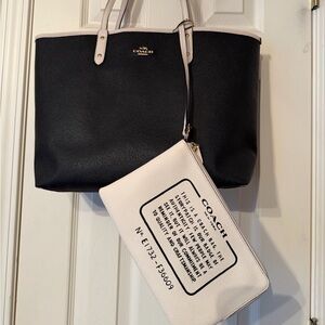 Coach Black & Cream City Tote with Creed Pouch